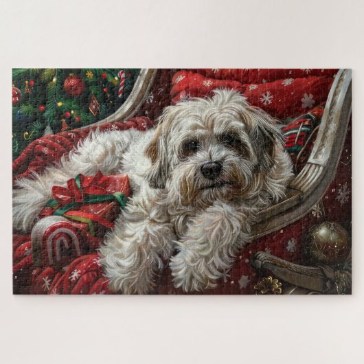 Havanese Dog Christmas Festive ジグソーパズル (横)