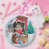 Havanese Dog In snow Christmas Dog House ペーパープレート (パーティー)
