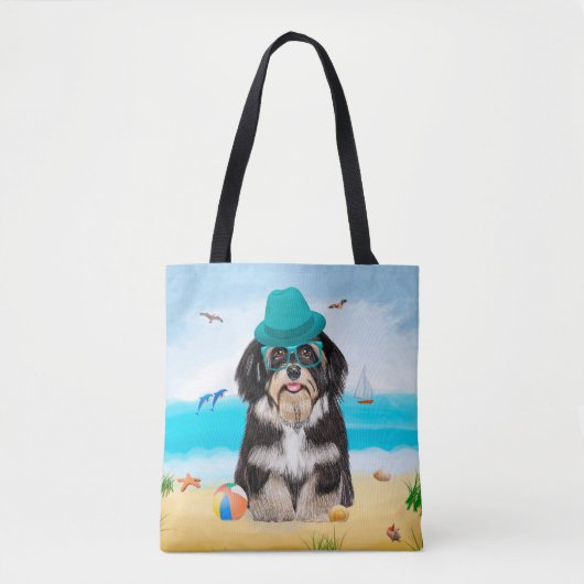 Havanese Dog on Beach トートバッグ (正面)