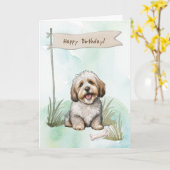 Havanese Dog Outdoors Under Birthday Sign カード (黄色い花)