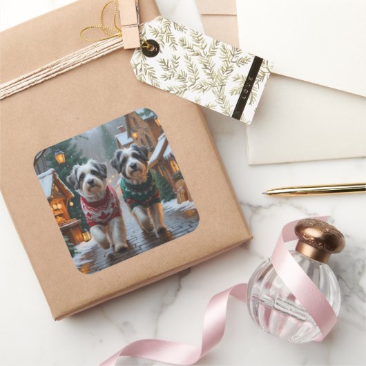 Havanese Dogs Christmas Snow Holiday  スクエアシール (ギフト)