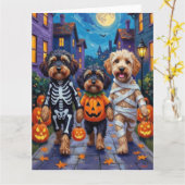 Havanese Dogs Trick-or-Treating Halloween Costumes カード (黄色い花)