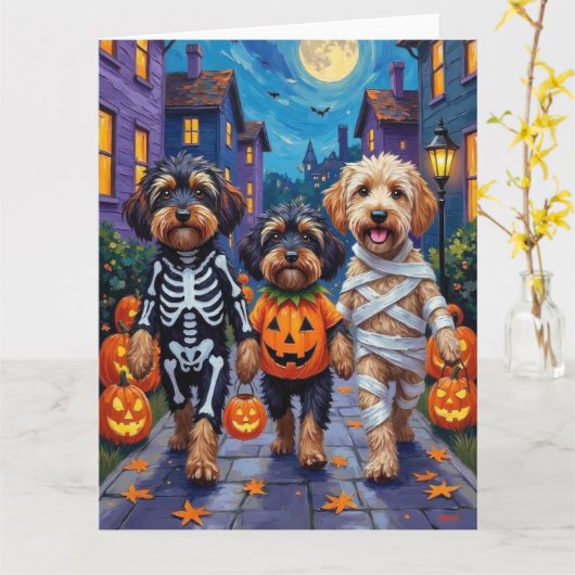 Havanese Dogs Trick-or-Treating Halloween Costumes カード (黄色い花)