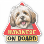 Havanese On Board Cuban Bichon Dog Red Road Sign シール (正面)