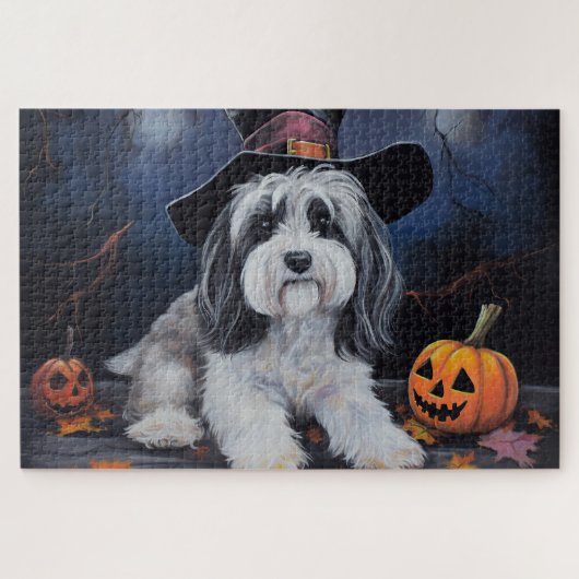 Havanese Pumpkins Halloween Scary ジグソーパズル (横)