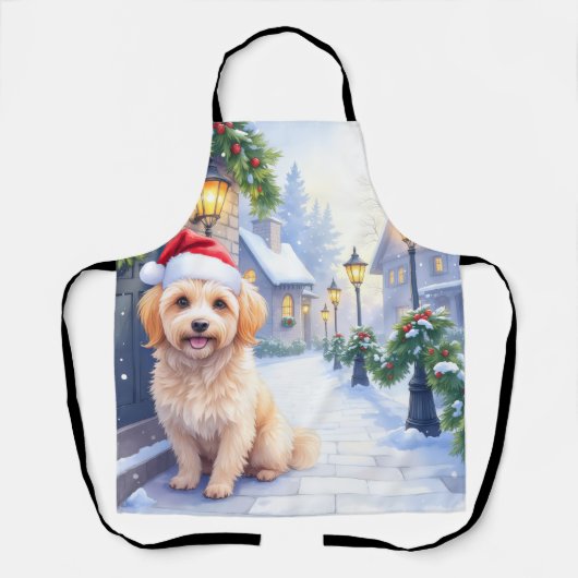 Havanese Snowy Village Walk Santa Hat Christmas エプロン (正面)