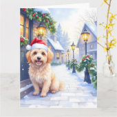 Havanese Snowy Village Walk Santa Hat Christmas カード (黄色い花)
