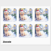 Havanese Snowy Village Walk Santa Hat Christmas スクエアシール (シート)
