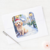 Havanese Snowy Village Walk Santa Hat Christmas スクエアシール (封筒)