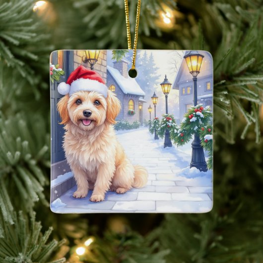 Havanese Snowy Village Walk Santa Hat Christmas セラミックオーナメント (ツリー)