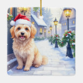 Havanese Snowy Village Walk Santa Hat Christmas セラミックオーナメント (裏面)