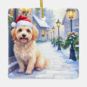 Havanese Snowy Village Walk Santa Hat Christmas セラミックオーナメント (正面)
