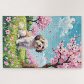 Havanese Spring Cherry Blossom Dog ジグソーパズル (横)