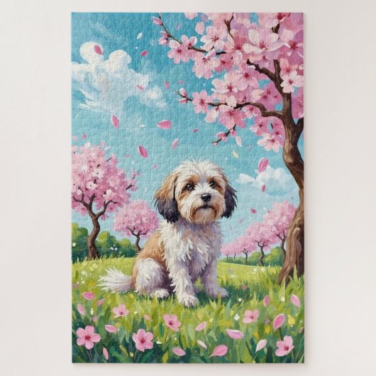 Havanese Spring Cherry Blossom Dog ジグソーパズル (縦)