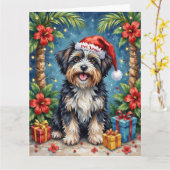 Havanese Tropical Christmas Night Hat カード (黄色い花)