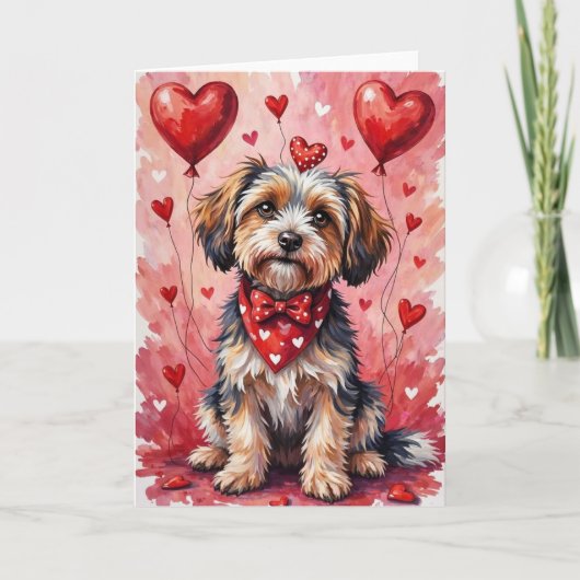 Havanese Valentine’s Day Dog with Hearts Red カード (正面)