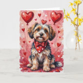 Havanese Valentine’s Day Dog with Hearts Red カード (黄色い花)