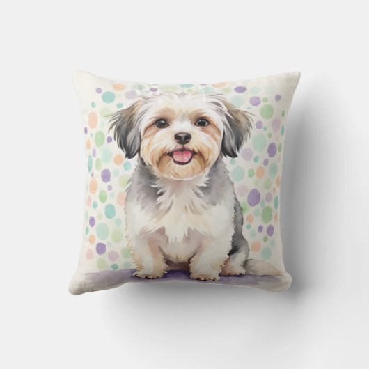 Havanese Watercolor Confetti Dash Art クッション (裏面)