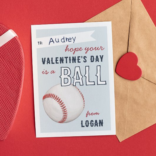 "Have a Ball" Baseball Valentine's Day Card 招待状