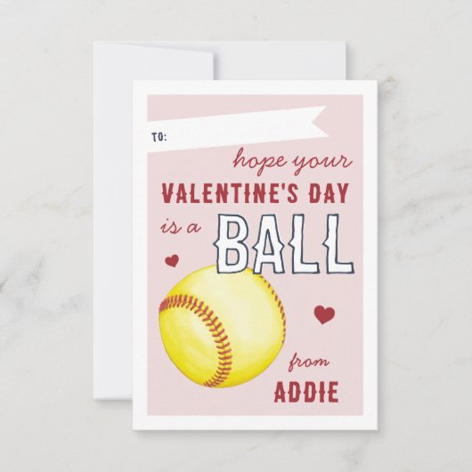 "Have a Ball" Softball Valentine's Day Card 招待状 (正面)