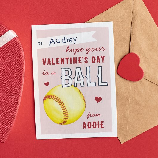 "Have a Ball" Softball Valentine's Day Card 招待状
