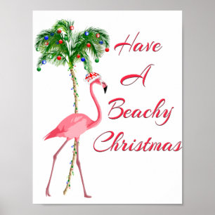 Have A Beachy Christmas Flamingo ポスター