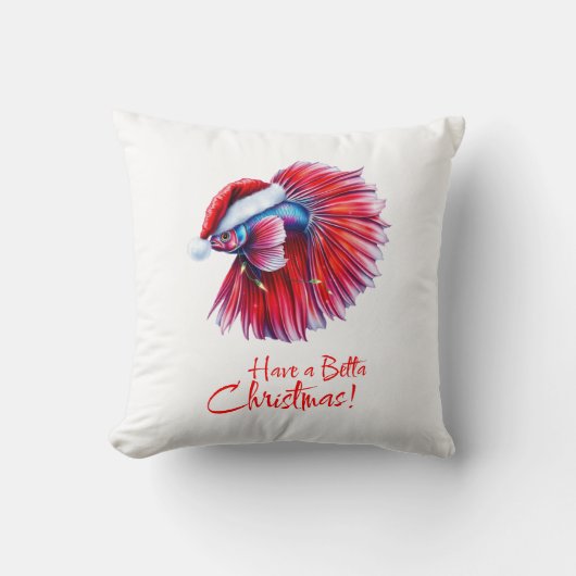 Have a Betta Christmas Funny Santa Fish Lover Pun クッション (正面)