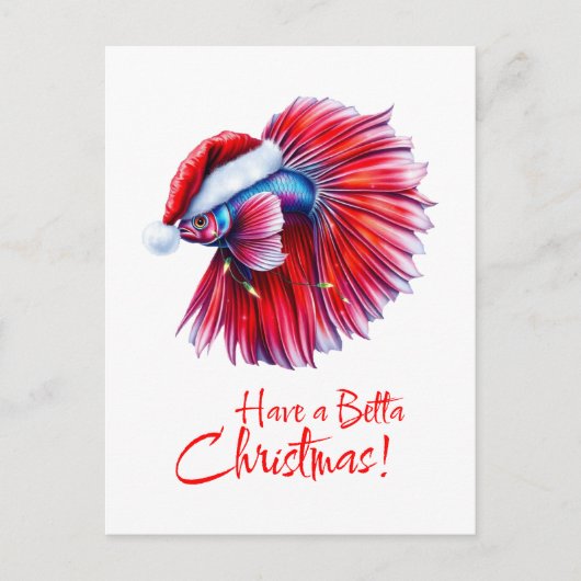 Have a Betta Christmas Funny Santa Fish Lover Pun  ポストカード (正面)