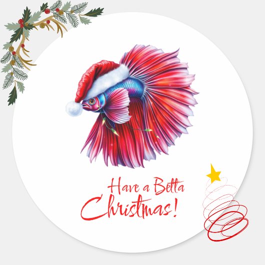 Have a Betta Christmas Funny Santa Fish Lover Pun  ラウンドシール