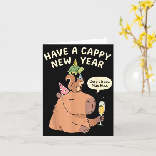 Have A Cappy New Year 2026 Capybara Max Rizz Funny カード (黄色い花)
