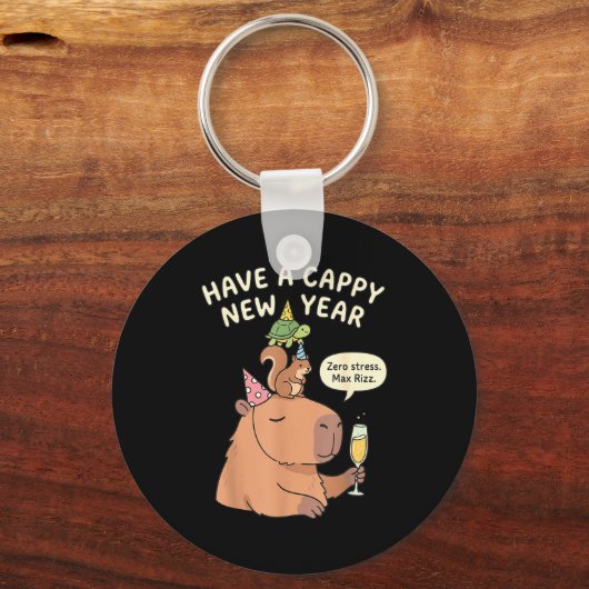Have A Cappy New Year 2026 Capybara Max Rizz Funny キーホルダー (正面)
