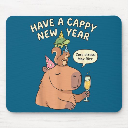 Have A Cappy New Year 2026 Capybara Max Rizz Funny マウスパッド (正面)