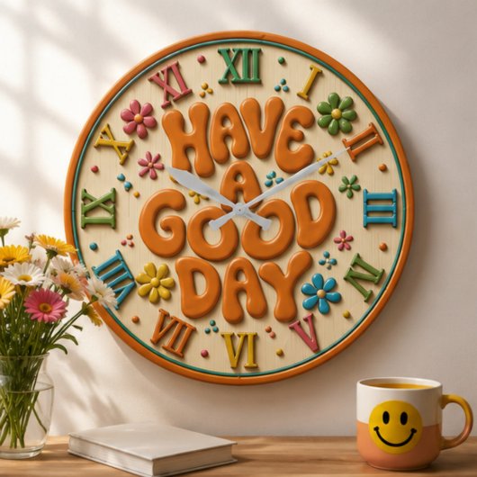 Have a Good Day Colorful Inspirational Quote ラージ壁時計