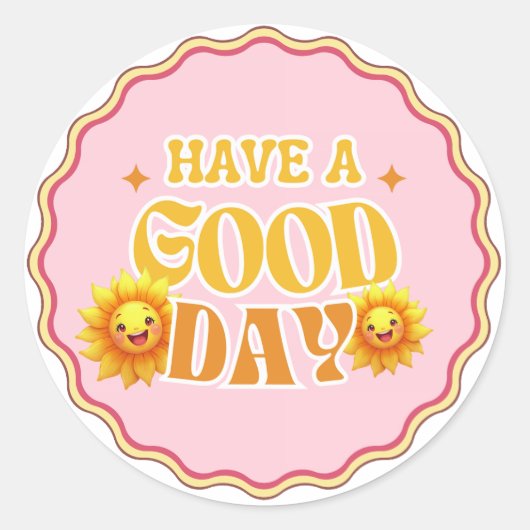 Have a Good Day – Cute Sunshine Flower Sticker ラウンドシール (正面)