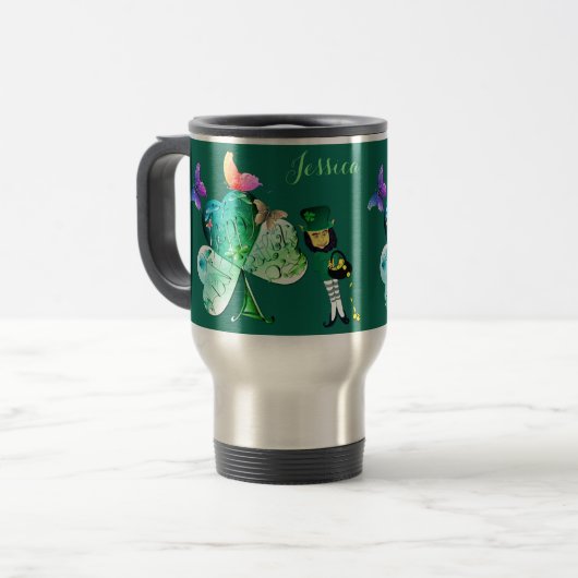 「Have a Happy St. Patrick's Day」レプレシャン トラベルマグ (正面左)