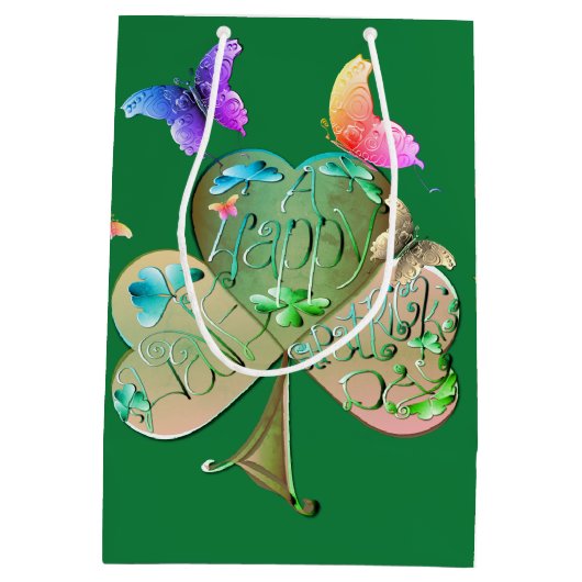 「Have a Happy St. Patrick's Day」 Leprechaun Mediu ミディアムペーパーバッグ (裏面)