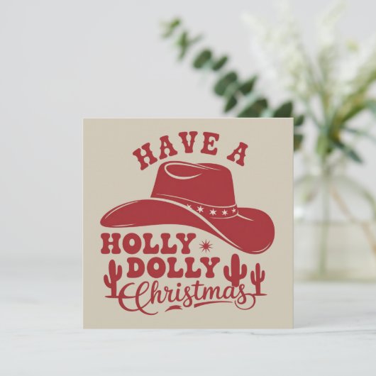 Have A Holly Dolly Funny Christmas Cowboy Hat Xmas シーズンカード (スタンド正面)