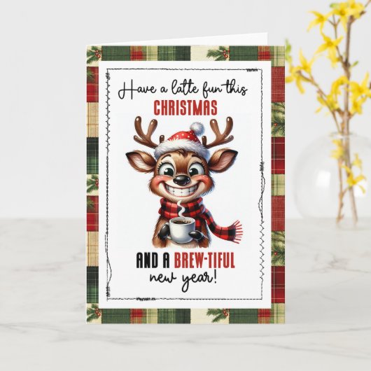 Have a Latte Fun This Christmas Reindeer カード (黄色い花)