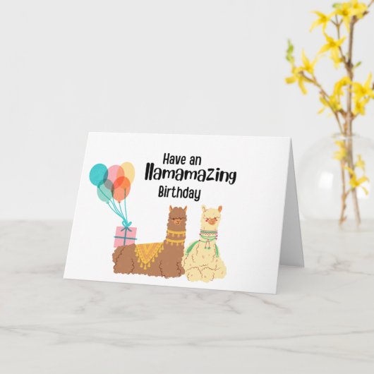 Have a Llamazing Birthday カード (黄色い花)