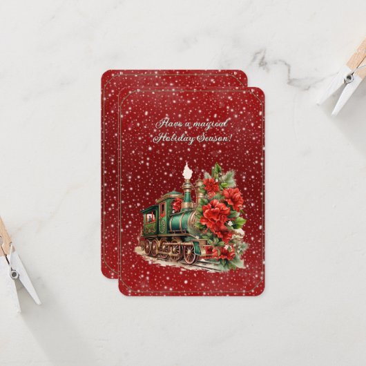 Have A Magical Christmas Train Engine Flowers カード (正面/裏面インサイチュ)