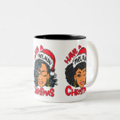 Have A Melanin Christmas Black Girl Magic Queen ツートーンマグカップ (正面右)