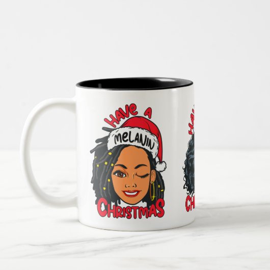 Have A Melanin Christmas Black Girl Magic Queen ツートーンマグカップ (左)