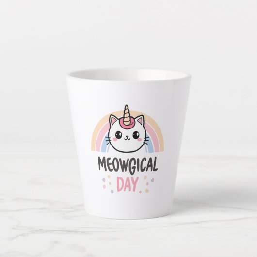 Have a "Meowgical Day" Cat Unicorn カフェラテマグ (正面)