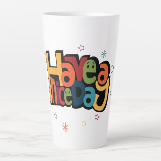 "Have a Nice Day" Retro Tall Latte Mug with Stars  カフェラテマグ (正面)