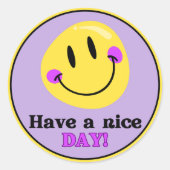 Have a Nice Day Smiley Face Cute Round Sticker ラウンドシール (正面)