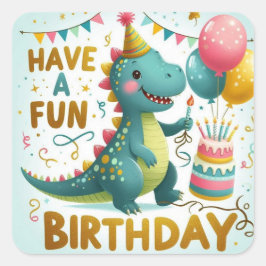 Have a Roarsome Birthday Dinosaur – Cute Kids Dino スクエアシール