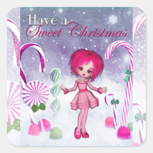Have a Sweet Christmas :: Pink Cookie Poser Girl スクエアシール (正面)