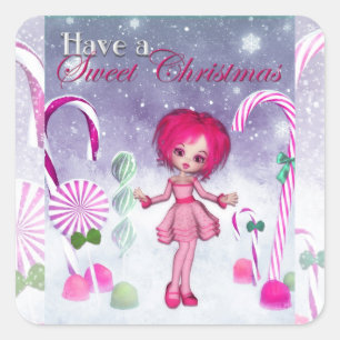 Have a Sweet Christmas :: Pink Cookie Poser Girl スクエアシール
