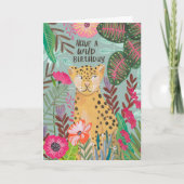 Have a Wild Birthday Leopard Jungle Floral Card カード (正面)