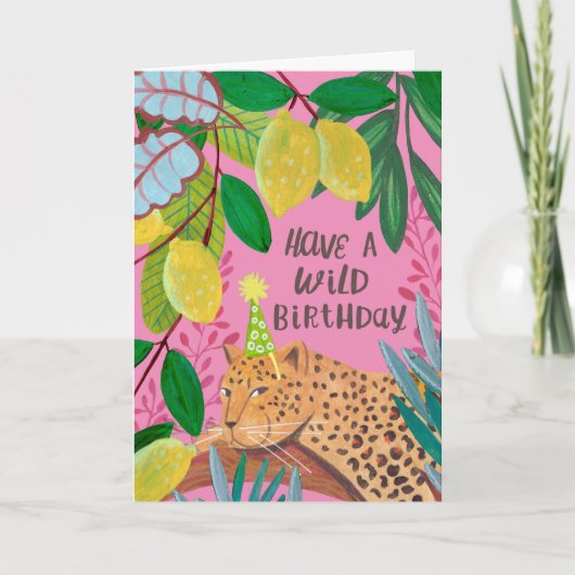 Have a Wild Birthday Leopard Lemon Jungle Fun カード (正面)